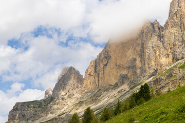 A view of the Sassolungo and the countryside into Val di Fassa