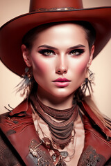 Young Beautiful Woman In Western STyle AI Generated