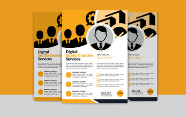 Corporate business flyer template design set with Black  and yellow color.