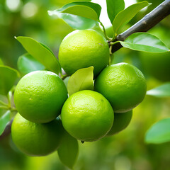 Green limes trees on the organic fruit farm
