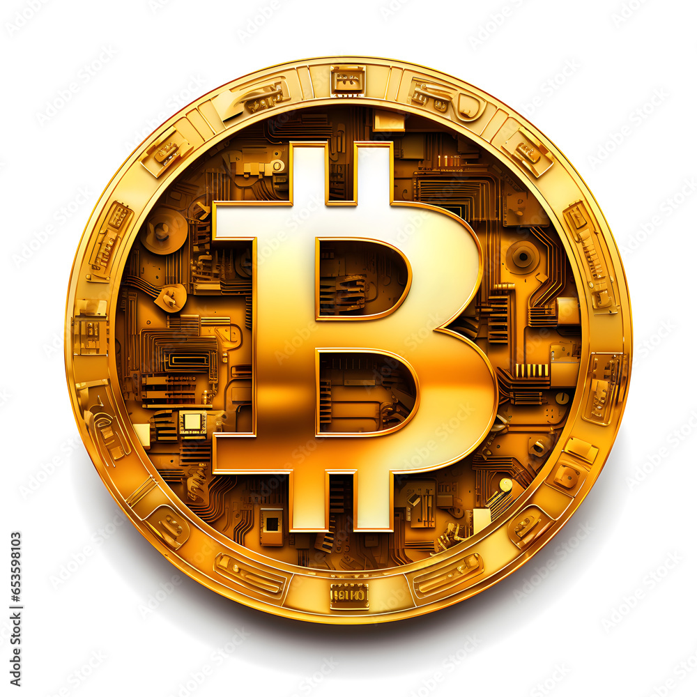 Aufkleber Close up crypto currency bitcoin with red light. decentralize technology digital asset sound of money. store of value. 