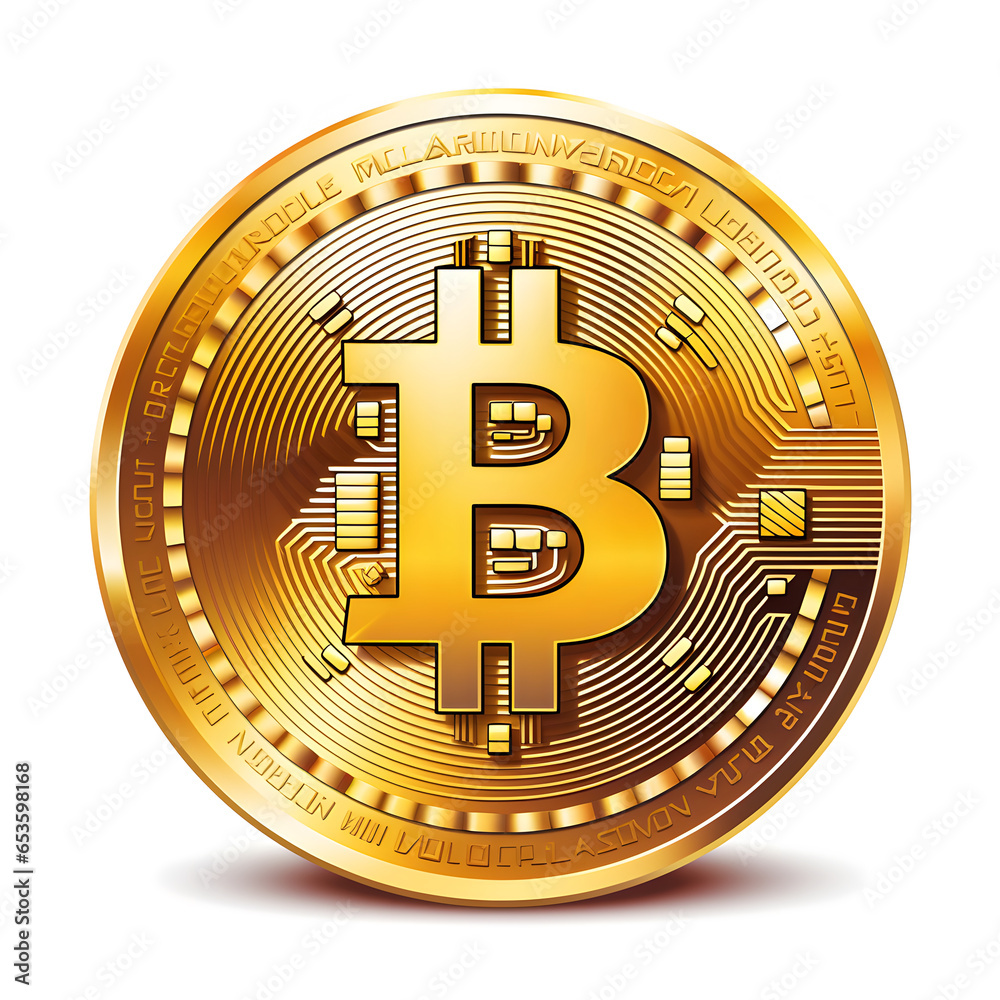 Aufkleber Close up crypto currency bitcoin with red light. decentralize technology digital asset sound of money. store of value. 