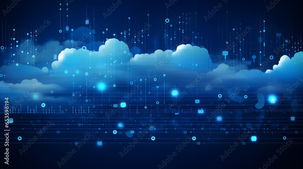 Poster abstract background with glowing lines with clouds. Cloud computing technology and big data concept or data analytic information. Artificial intelligence