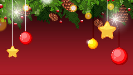 Festive Christmas Background with Hanging Ornaments and Stars