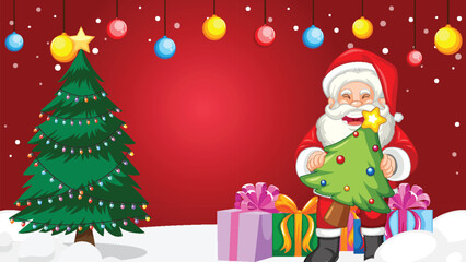 Festive Red Christmas Background Border with Happy Santa