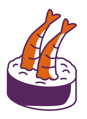 Sushi double shrimp roll, maki with rice and nori