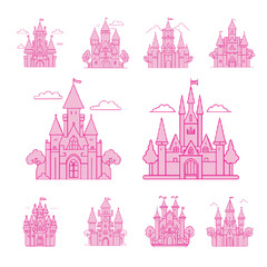 Set of pink princess castles, collection of pink castles © N2