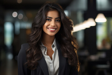 closeup of happy pretty Indian business woman - obrazy, fototapety, plakaty