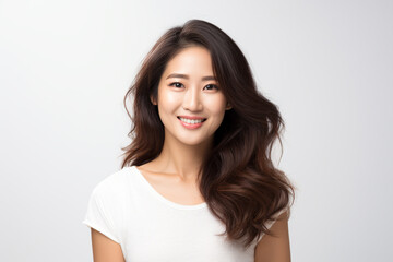 Naklejka premium confident nice smiling Asian woman white background