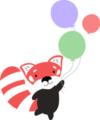 red panda with balloons. vector illustration of cute red panda with three balloons. children's cartoon illustration of panda