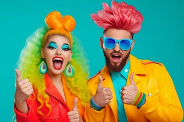 Crazy bright couple. Fun adult. Generate Ai