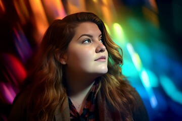 Fototapeta premium Curved woman colorful lights. Fashion female. Generate Ai