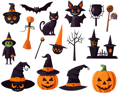 halloween elements set , halloween icons set