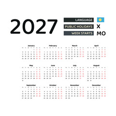 Calendar 2027 English language with Palau public holidays. Week starts from Monday. Graphic design vector illustration.