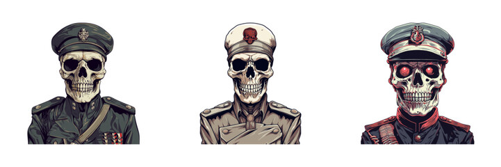 Skeleton in a military uniform. Vector illustration