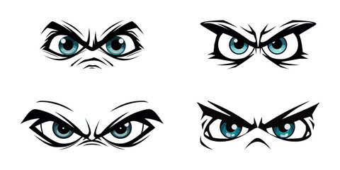 Set of angry cartoon eyes on a white background. Vector illustration