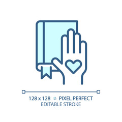 2D pixel perfect editable blue icon with willingness to learn, isolated vector, thin line illustration representing soft skills.