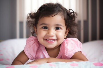 Fototapeta premium Cute little girl. Smiling portrait. Generate Ai