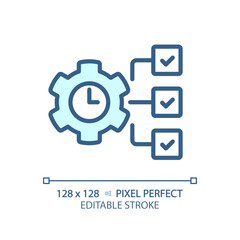 Obraz premium 2D pixel perfect editable blue time management icon, isolated vector, thin line illustration representing soft skills.