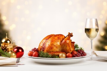 Beautiful Christmas table setting in minimalist style on a white background. New Year's Eve dinner