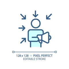 2D pixel perfect editable blue promotion icon, isolated vector, thin line illustration representing soft skills.