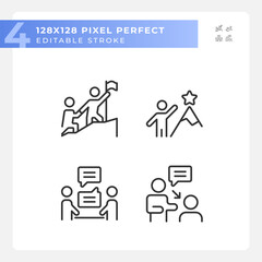 Pixel perfect black simple icons collection representing soft skills, editable thin linear illustration.