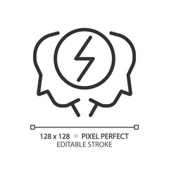 2D pixel perfect editable black conflict resolution icon, isolated vector, thin line illustration representing soft skills.