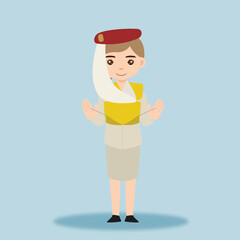 Stewardess. Woman hostess using uniform of boarding airplane girl vector cartoon characters. Stewardess and hostess attendant cartoon illustration