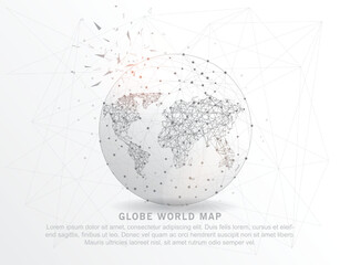 Globe world map shape point, line and composition digitally drawn in the form of broken a part triangle shape and scattered dots.