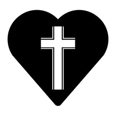 Christian Cross in Heart Shape, 
Holy Christian Cross Heart Shaped Filled Icons