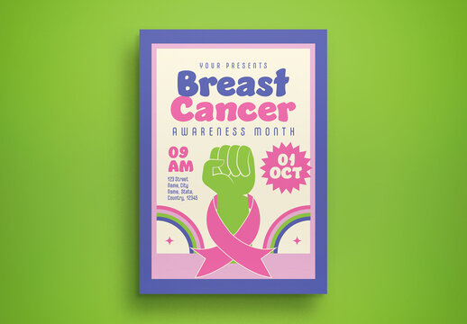 Purple Breast Cancer Awareness Month Flat Design Flyer Layout