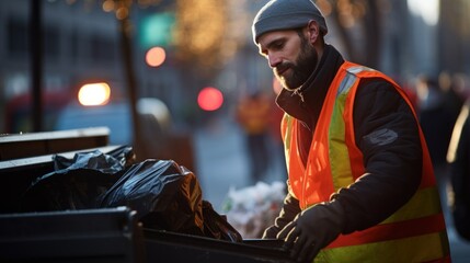 Fototapeta na wymiar Garbage man working in the morning to picking plastic to garbage truck.