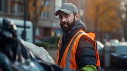 Fototapeta premium Garbage man working in the morning to picking plastic to garbage truck.