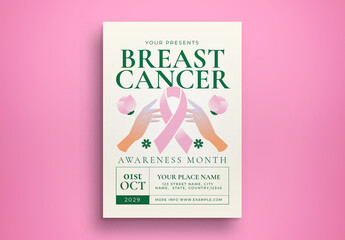 White Flat Design Modern Breast Cancer Awareness Month Flyer Layout