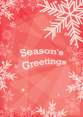 season greetings. Red a4 christmas banner with beautiful white snowflakes - vector background