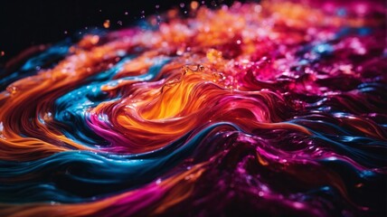 A Detailed Illustration Of Neon Colored Fluid Flowing Into Each Other Background. Closeup of Abstract Colorful, Highly-textured.
