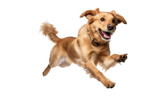 a beautiful dog jumping full body on a white background studio shot isolated PNG