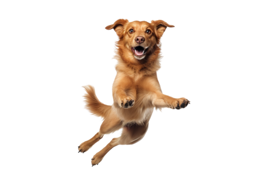 a beautiful dog jumping full body on a white background studio shot isolated PNG