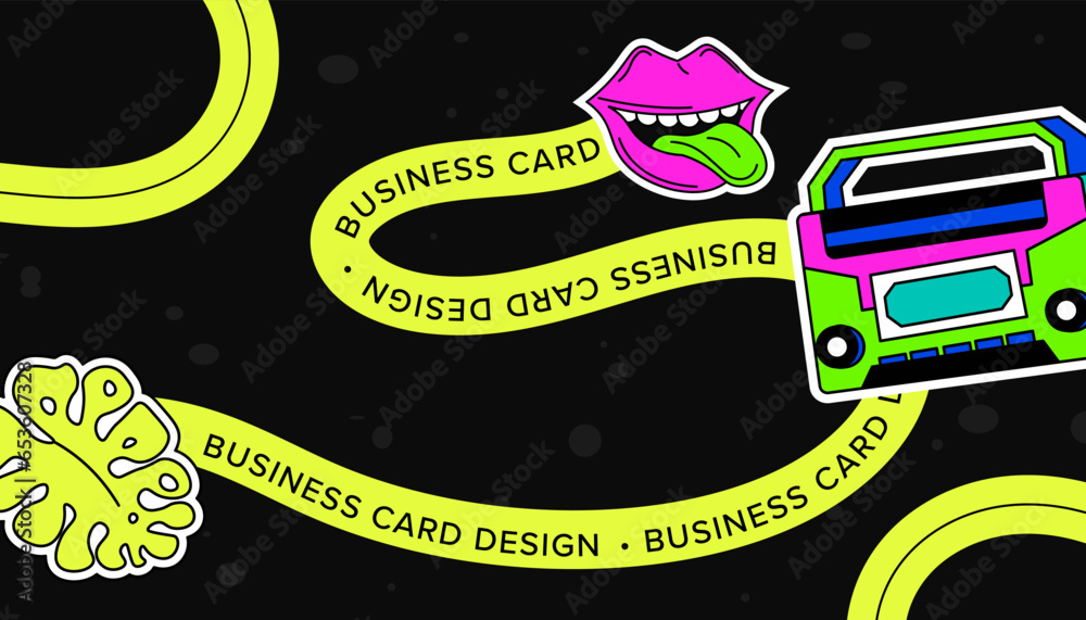 Wall mural Business card design, old school or retro style - Wall murals
