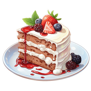 recommend clip art: Watercolor piece of cake clipart isolated on transparent background. AI Generative