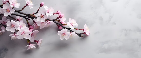 Obraz premium Cherry blossom branch on gray background