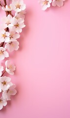 Fototapeta na wymiar Cherry blossom branch on pink background