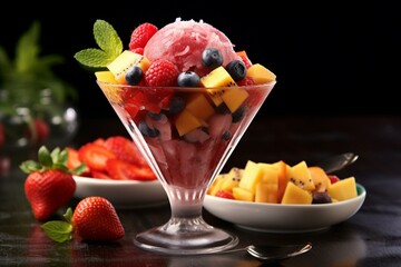 Delicious frozen treat made with fresh fruit. Generative AI
