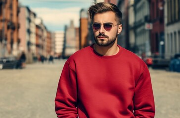 Obraz premium Fashion red casual man. Person young. Generate Ai