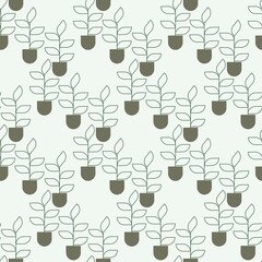 seamless pattern, delicate vector plants in flower pots, botanical print for wallpaper, wrapping paper, cards, print for textiles, fabric, clothing