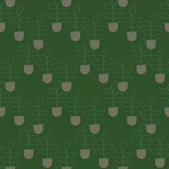 seamless pattern, delicate vector plants in flower pots, botanical print for wallpaper, wrapping paper, cards, print for textiles, fabric, clothing