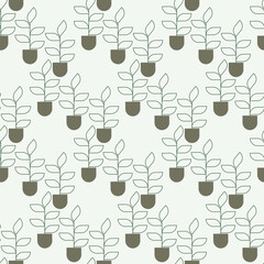 seamless pattern, delicate vector plants in flower pots, botanical print for wallpaper, wrapping paper, cards, print for textiles, fabric, clothing