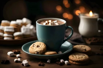 Deurstickers A cup of hot chocolate and cookies  © Roselita