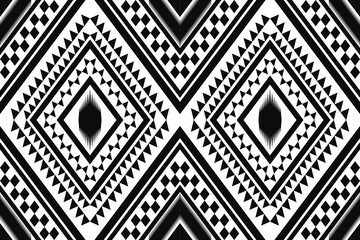 ikat and geometric seamless pattern. black and white ethnic oriental traditional background. Aztec style illustration design for carpet, wallpaper, clothing, wrapping, batik, and fabric.