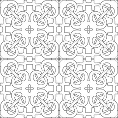 Black lines on white background.
Wallpaper with figures from lines. Abstract geometric black and white pattern for web page, textures, card, poster, fabric, textile. Monochrome repeating design. 